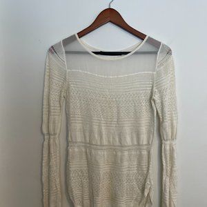 Zara White Sheer Crochet Knit Top Long Sleeve